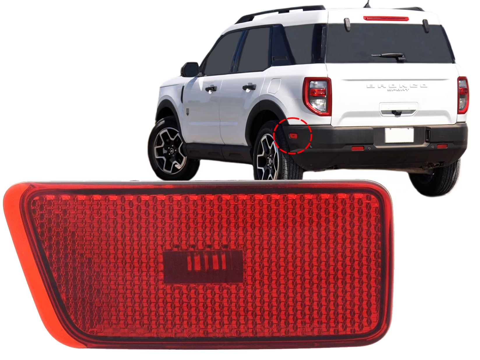 ციმციმა BRONCO SPORT 2021-2024 ბამპერის გვერდითა უკანა მარცხენა. წითელი, ორივე მხარეს